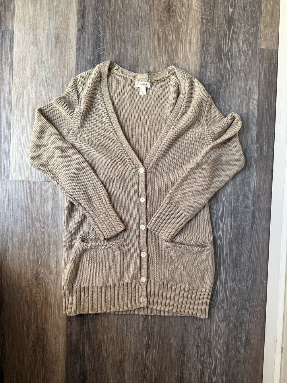 Lands End 100% Cotton Women's Beige Button-Front Knit Cardigan Sweater Medium